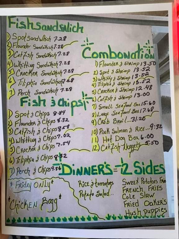 Lake Sea Food Menu