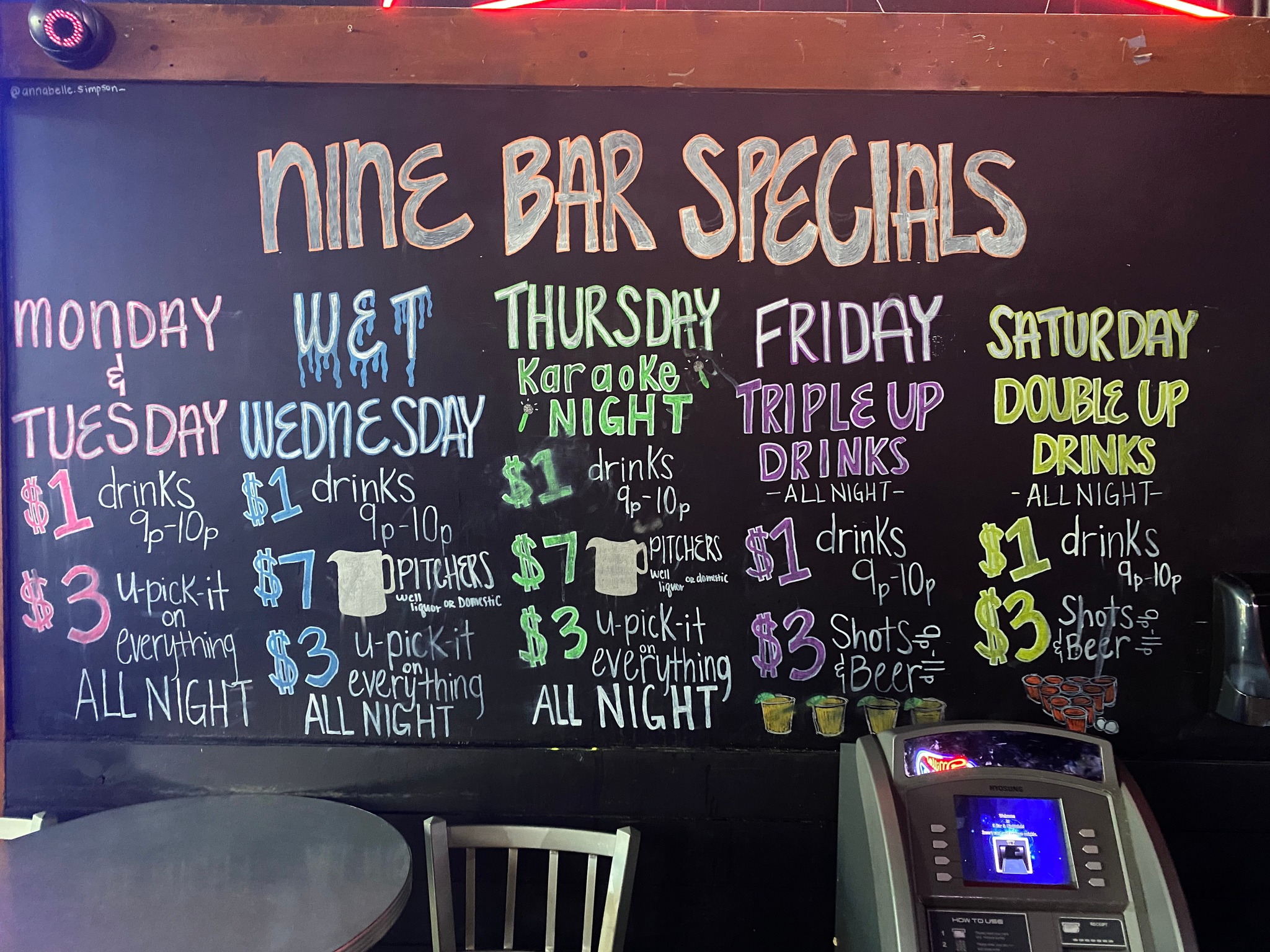 The 9 Bar & Nightclub Menu