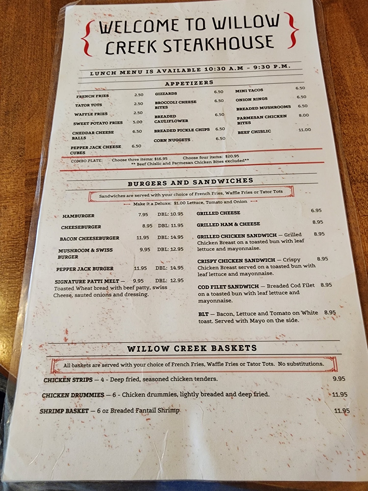 Willow Creek Steakhouse Menu