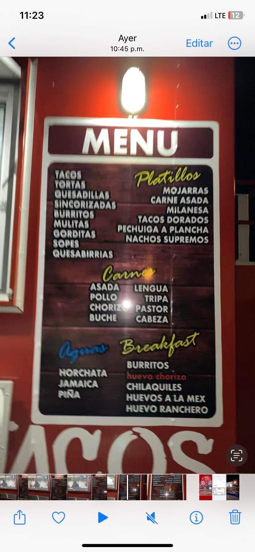Tacos Los Pelones Menu