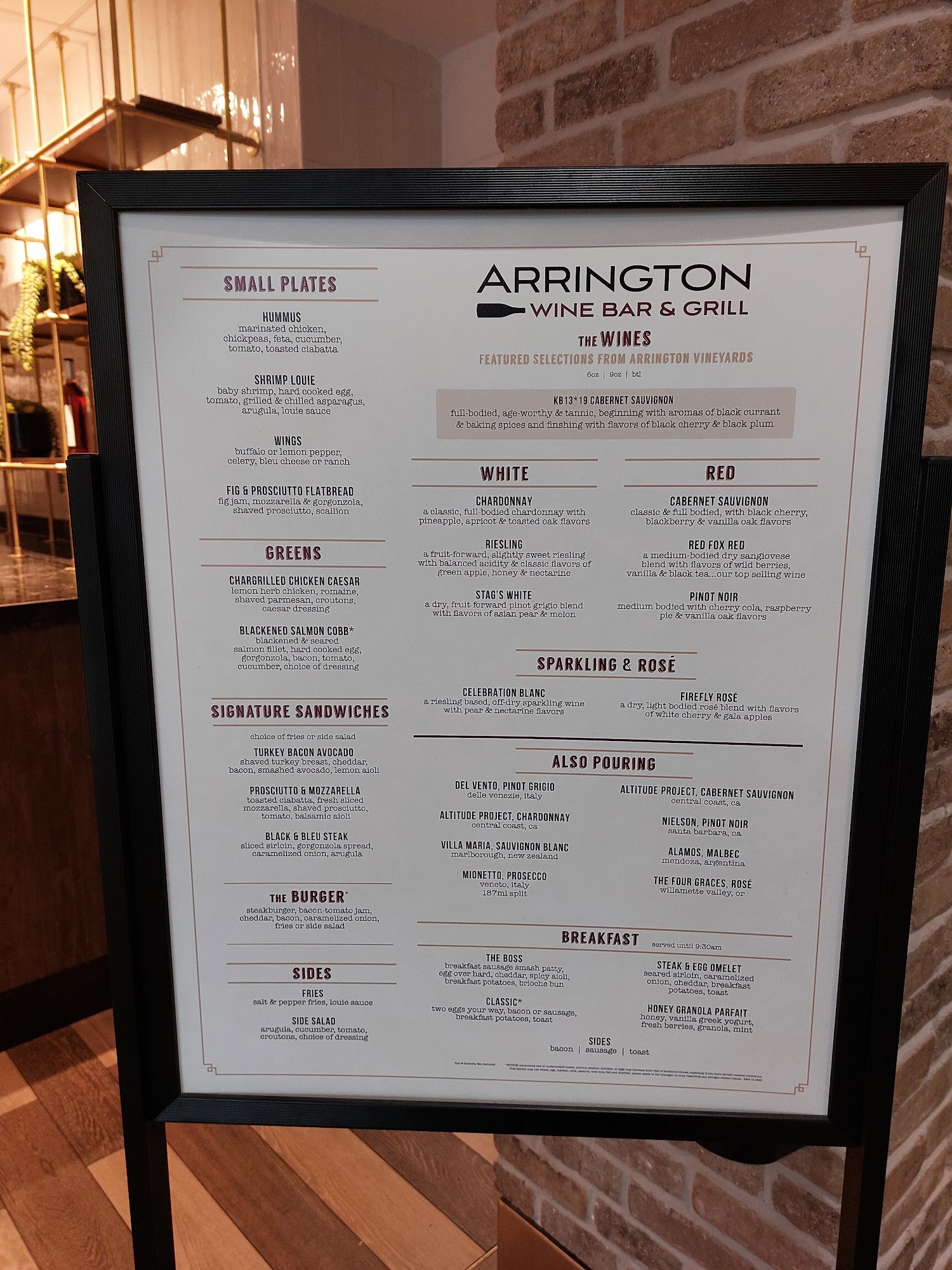 Arrington Wine Bar and Grill - Nashville International Airport Concourse A Menu
