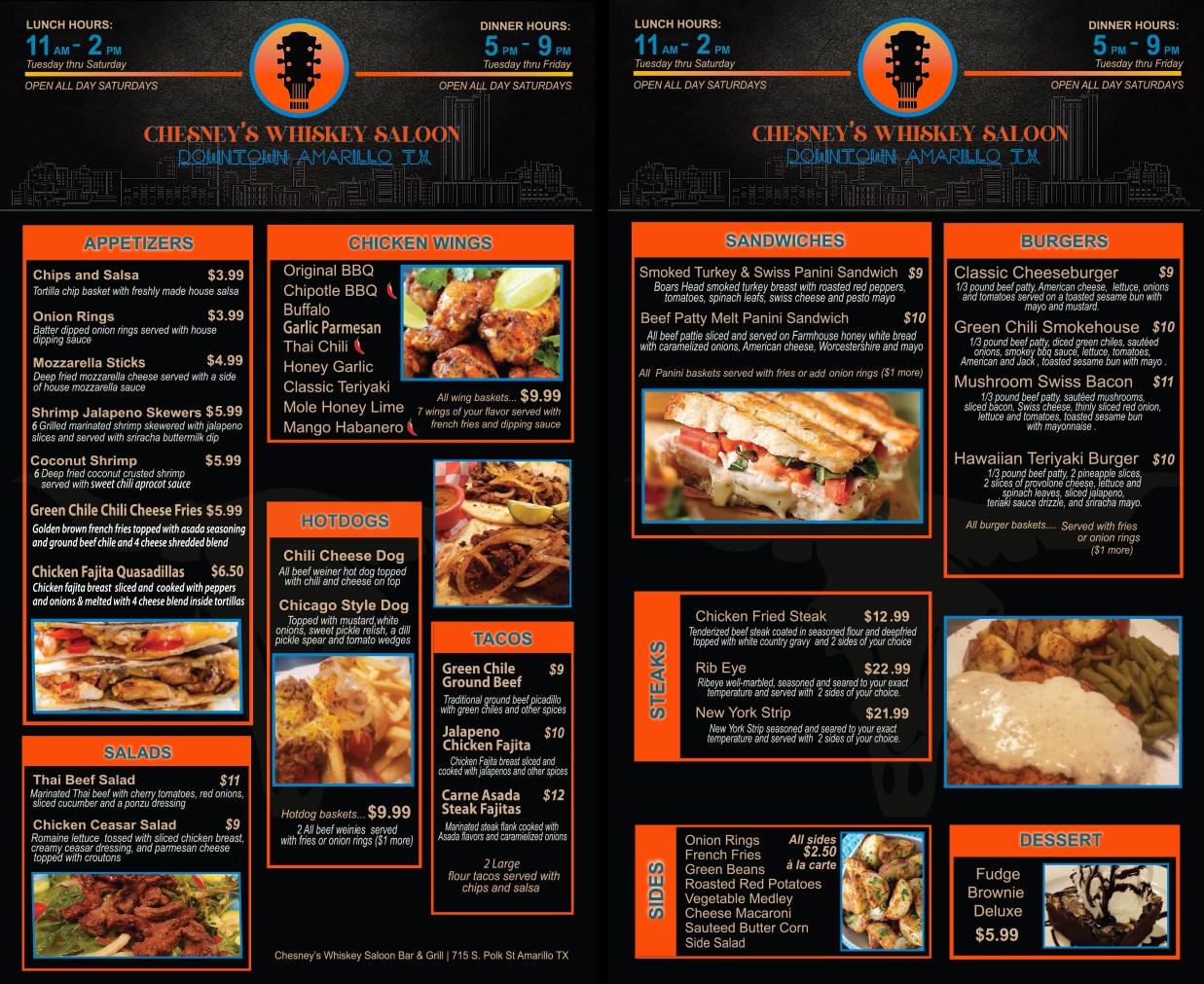 Chesney's Whiskey Saloon (Bodegas) Menu