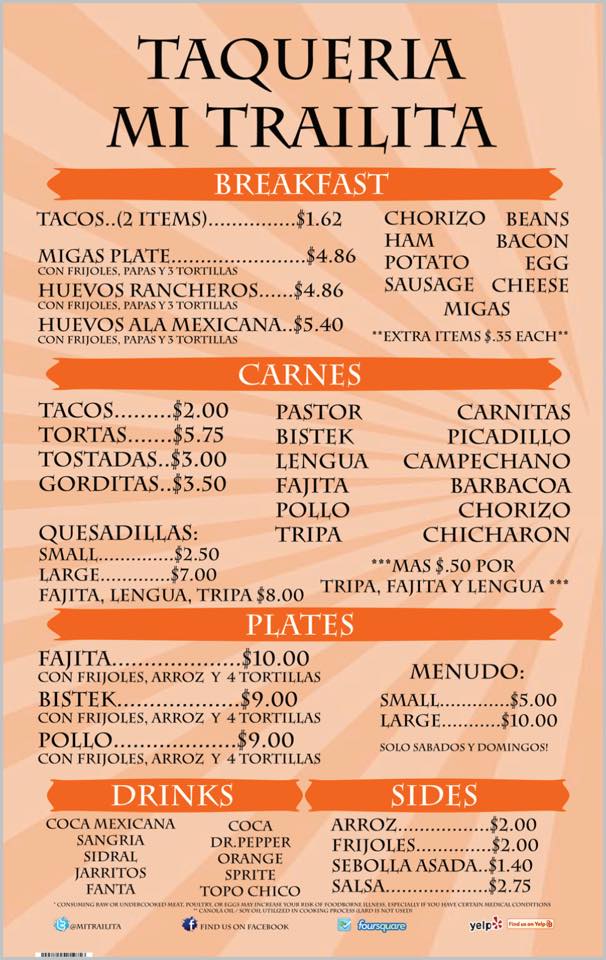 taqueria lalito Menu