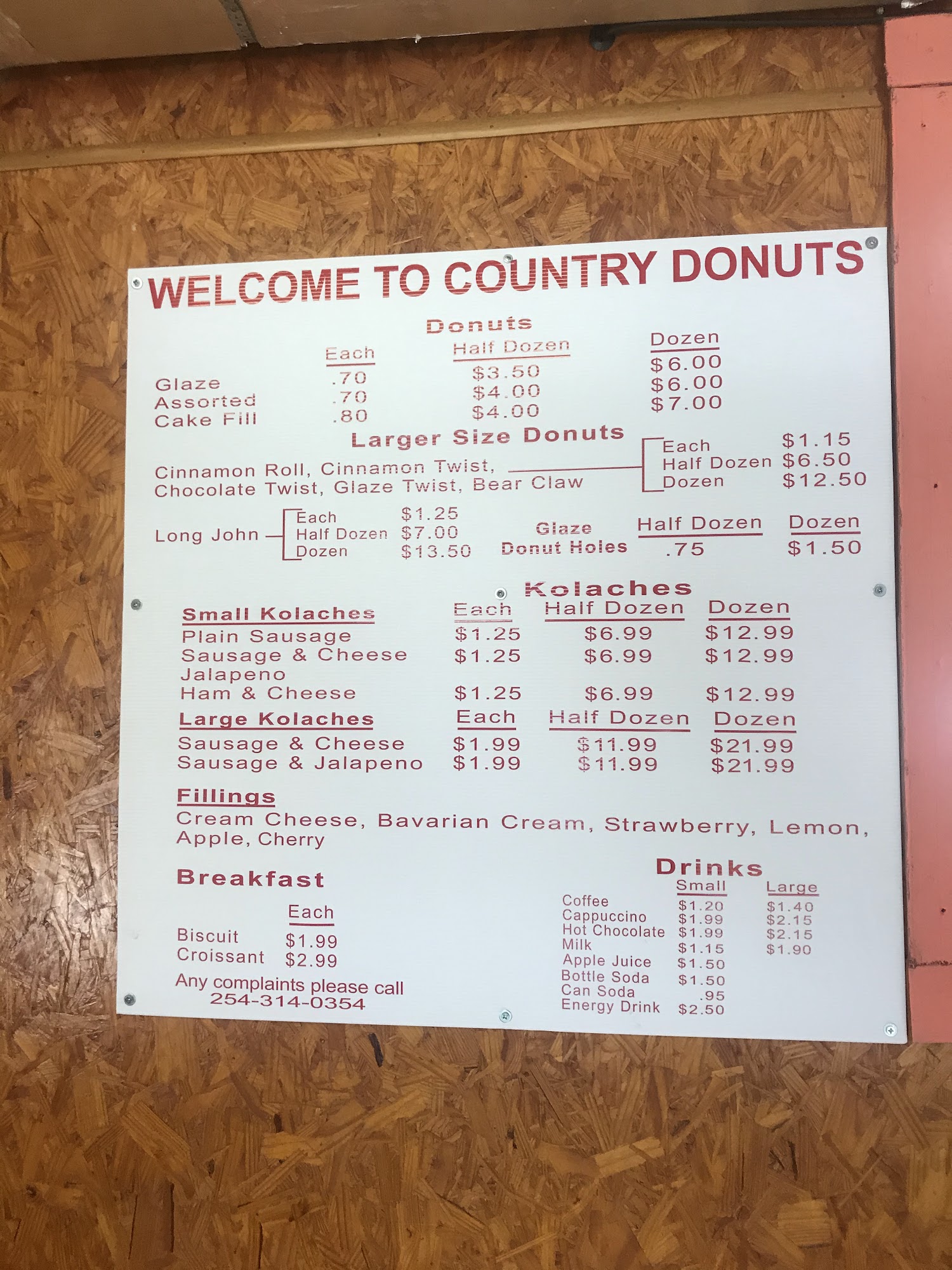 Country Donuts & Kolaches Menu