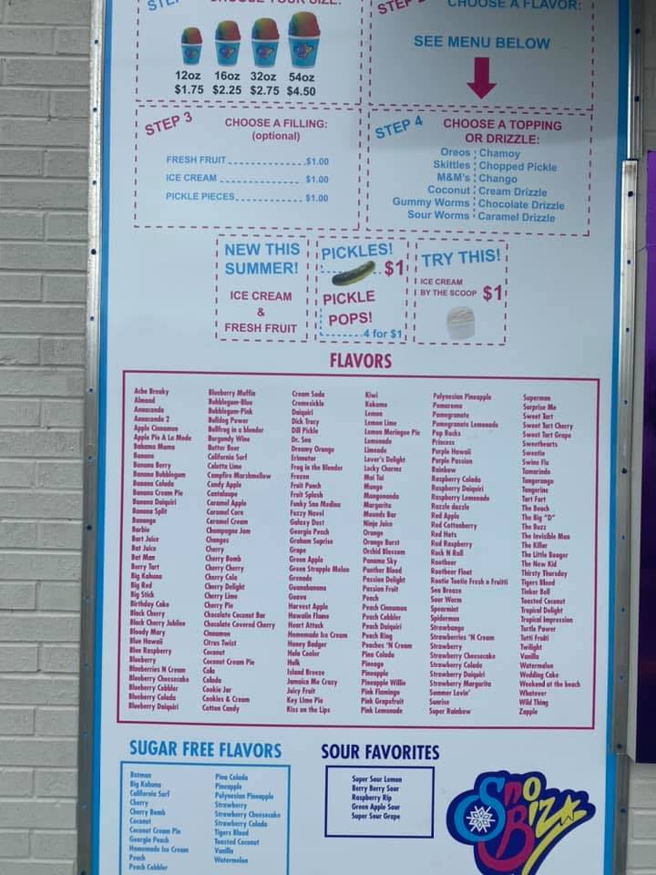 SnoBiz Menu