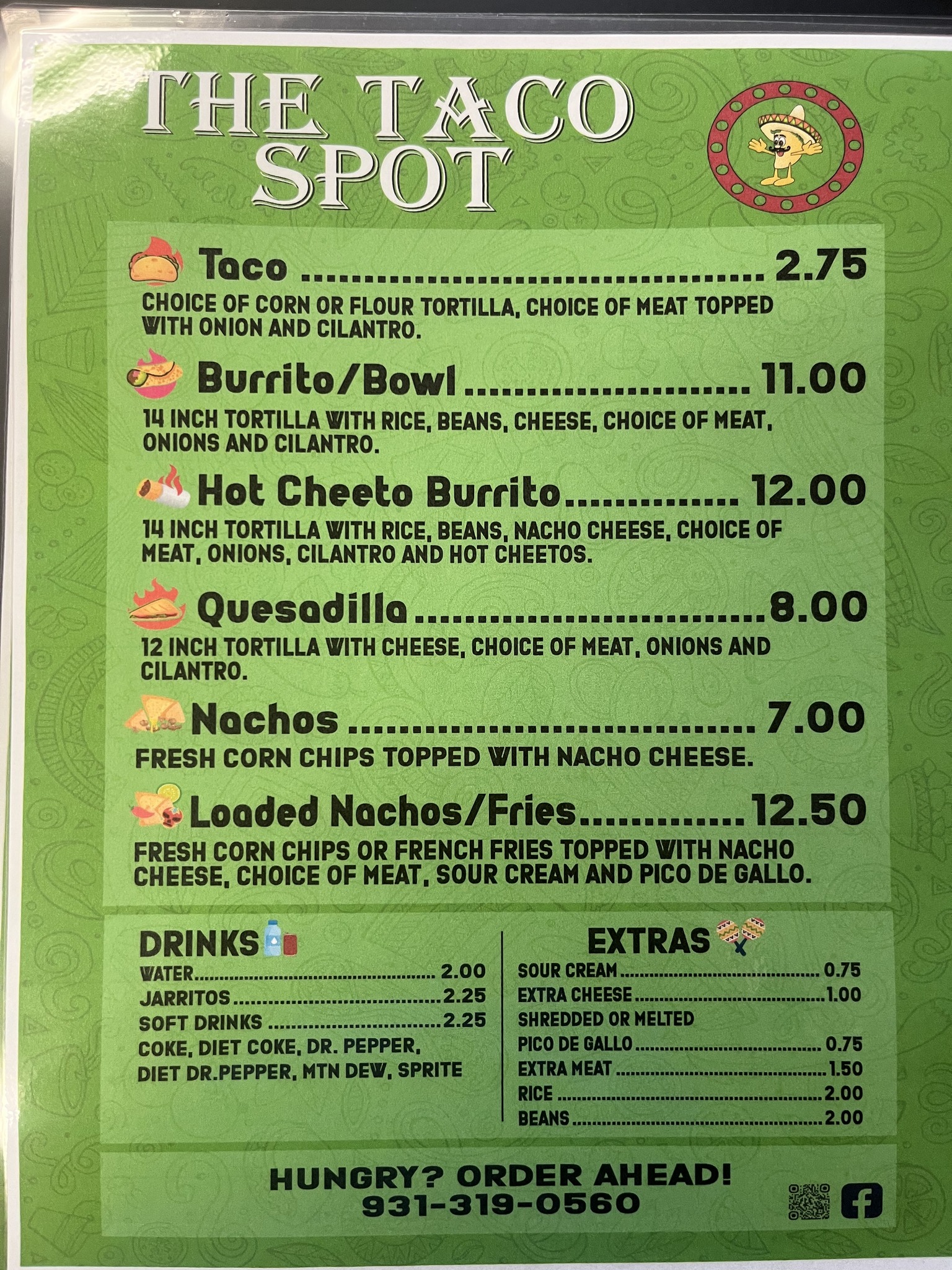 The Taco Spot Food Truck Menu