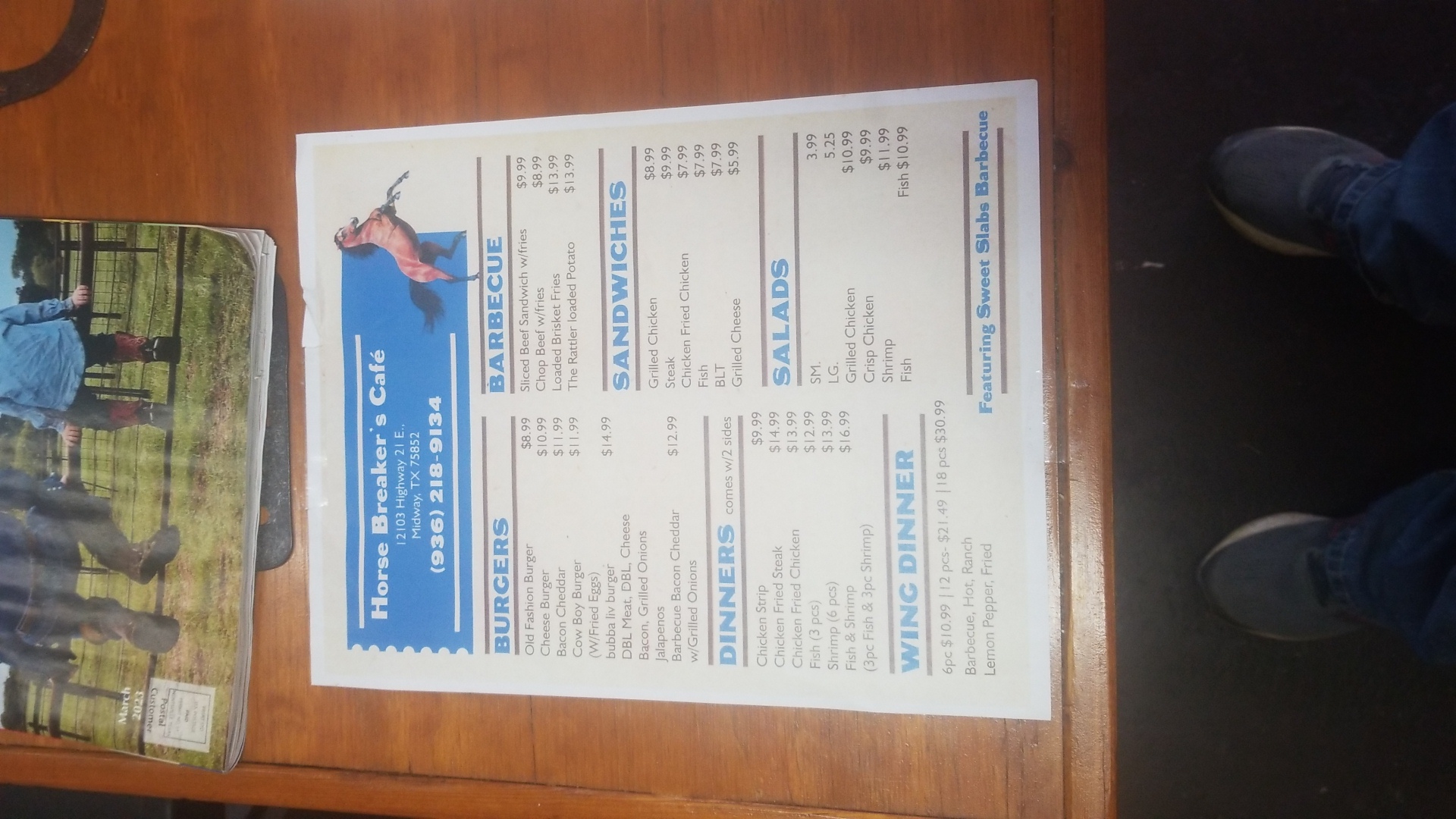 Horse Breaker's Cafe Menu
