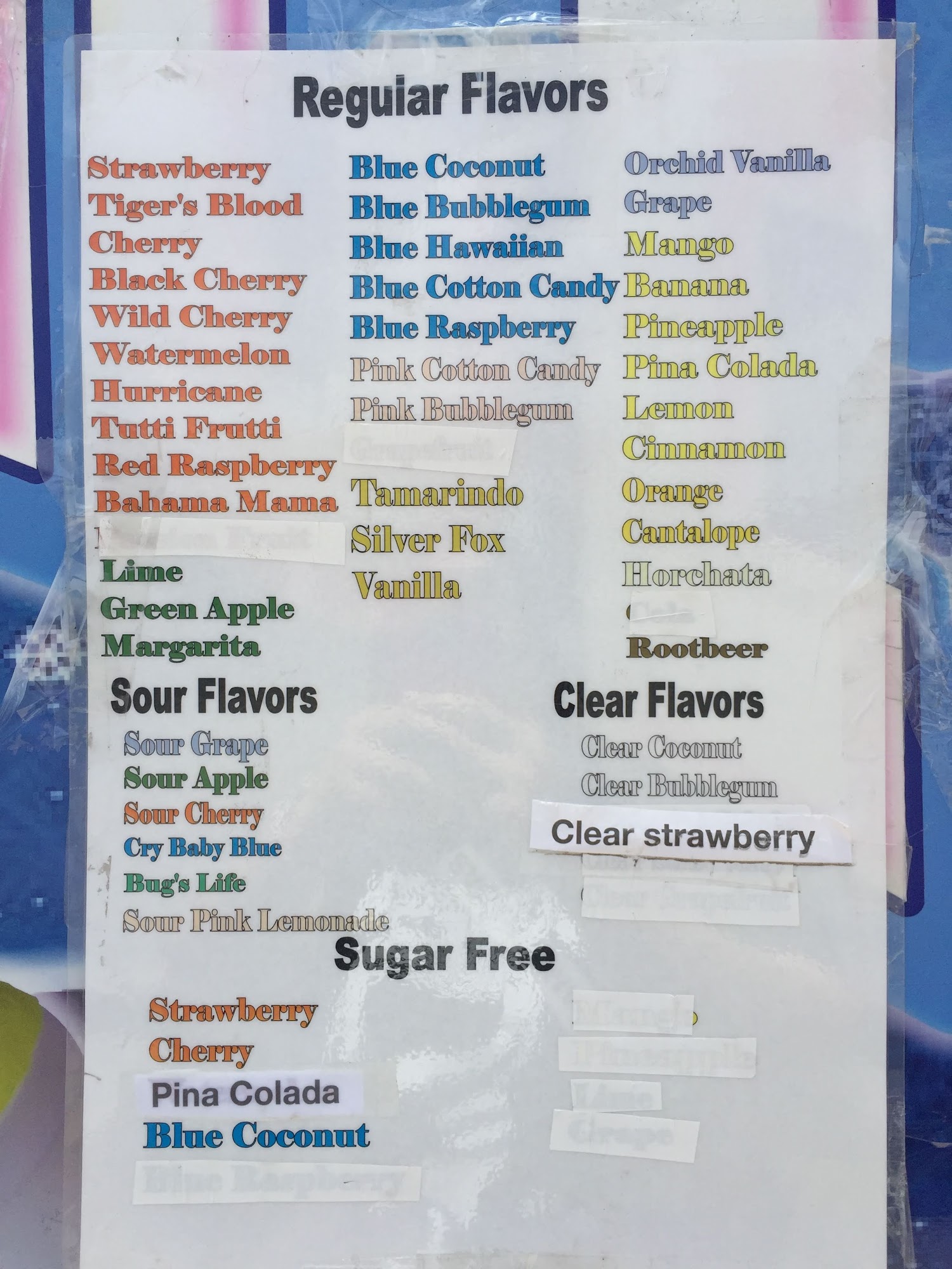Lighthouse Shaved Ice Menu