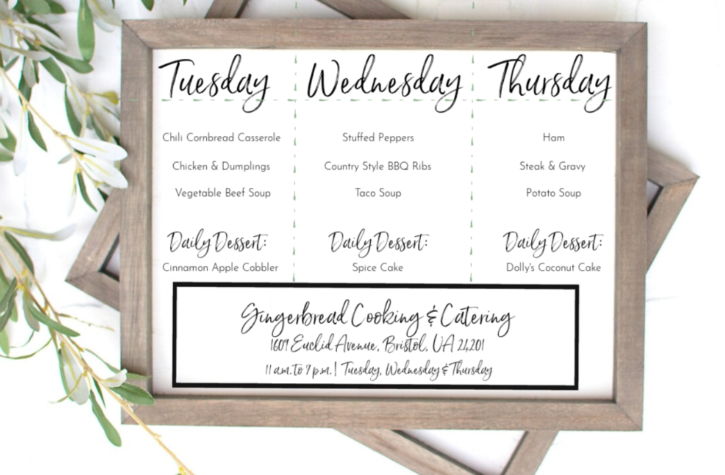 Gingerbread Cooking and Catering Menu