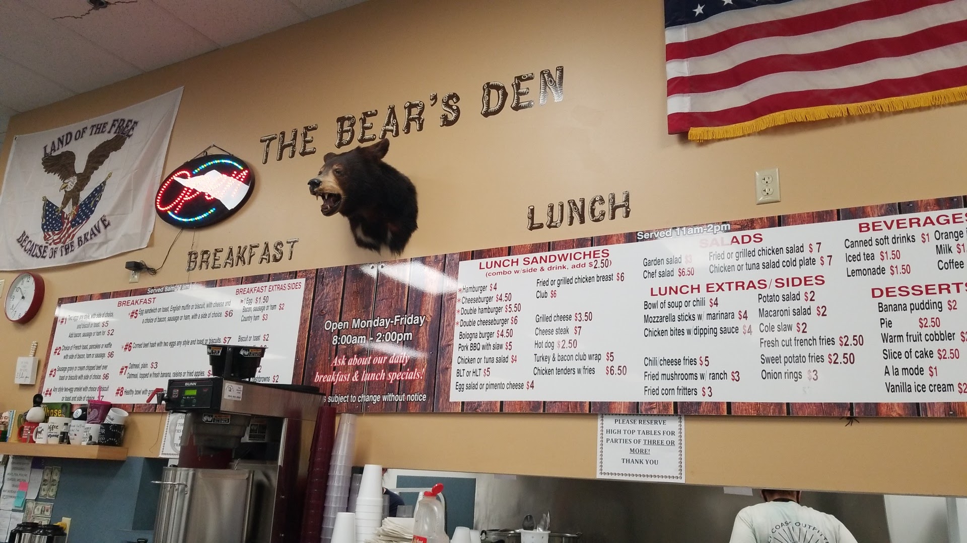 The Bear's Den @Dances Sporting Goods Menu