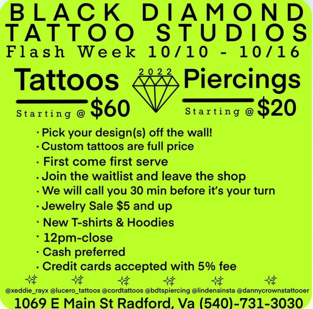Black Diamond Tattoo Studios 1069 E Main St, Radford Virginia 24141