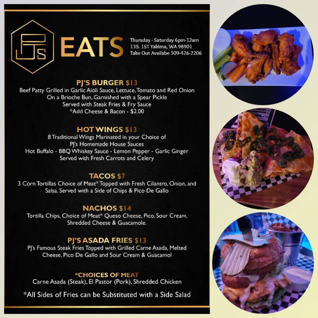 PJ's Bar & Grill Menu