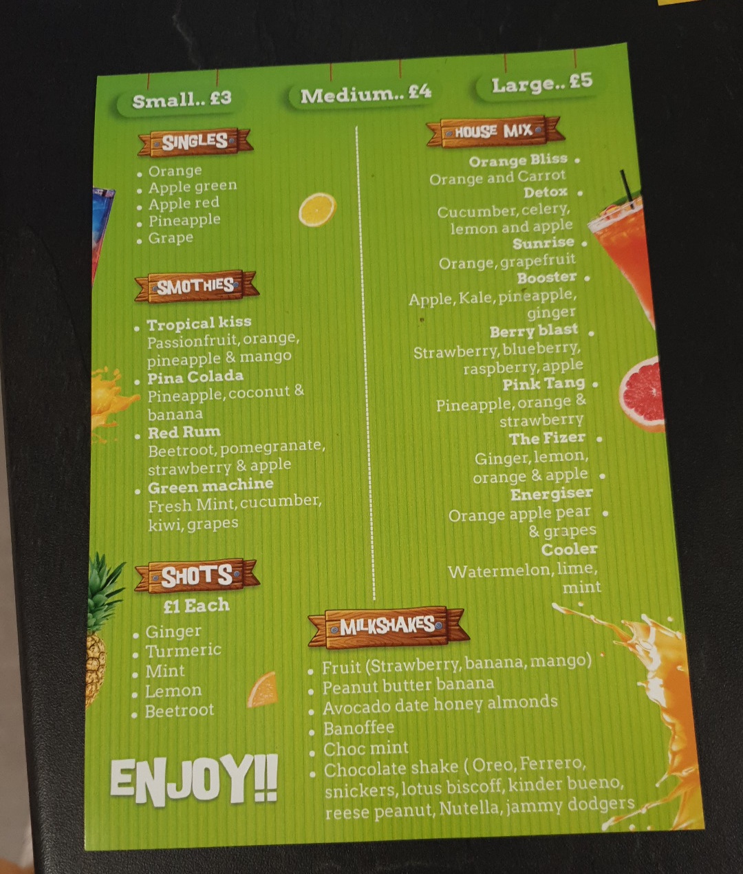 Sugarcane Menu