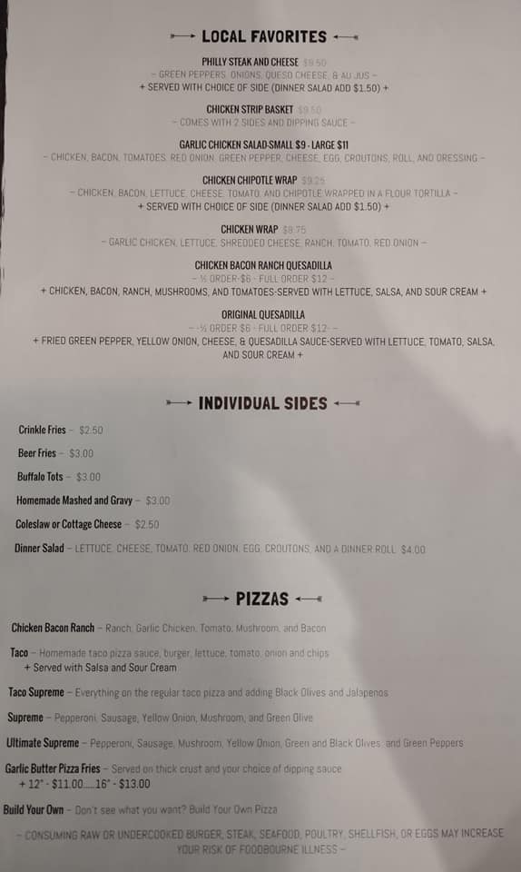 Rumors Bar and Grill Menu