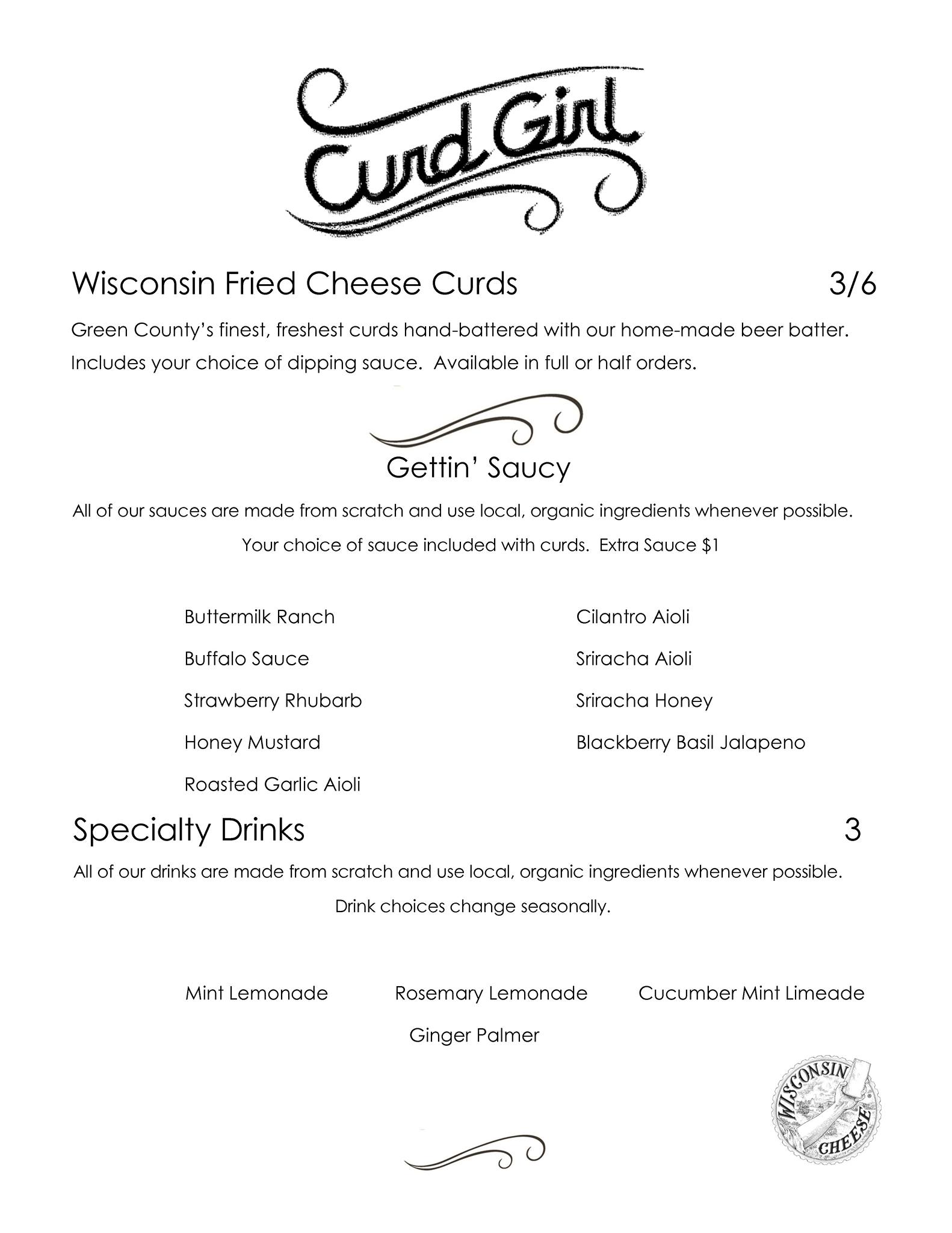 Curd Girl Food Cart Menu