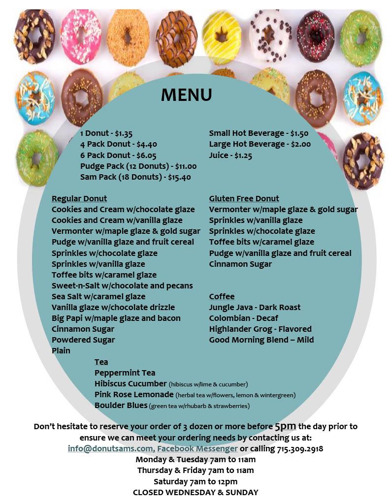 Donut Sam's Menu