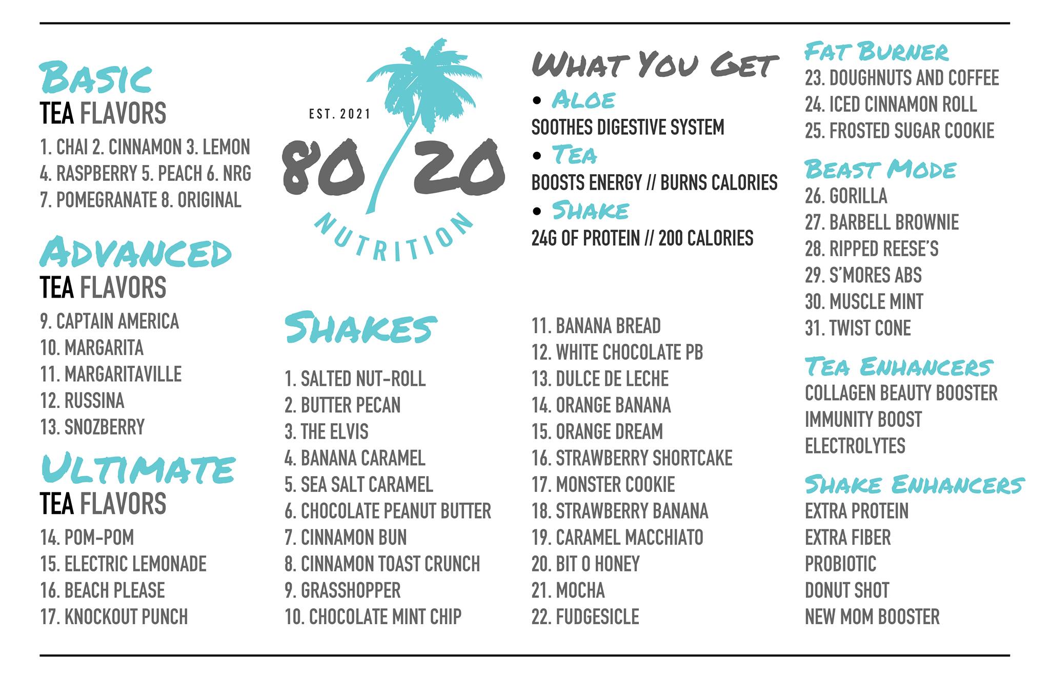 80/20 Nutrition Menu
