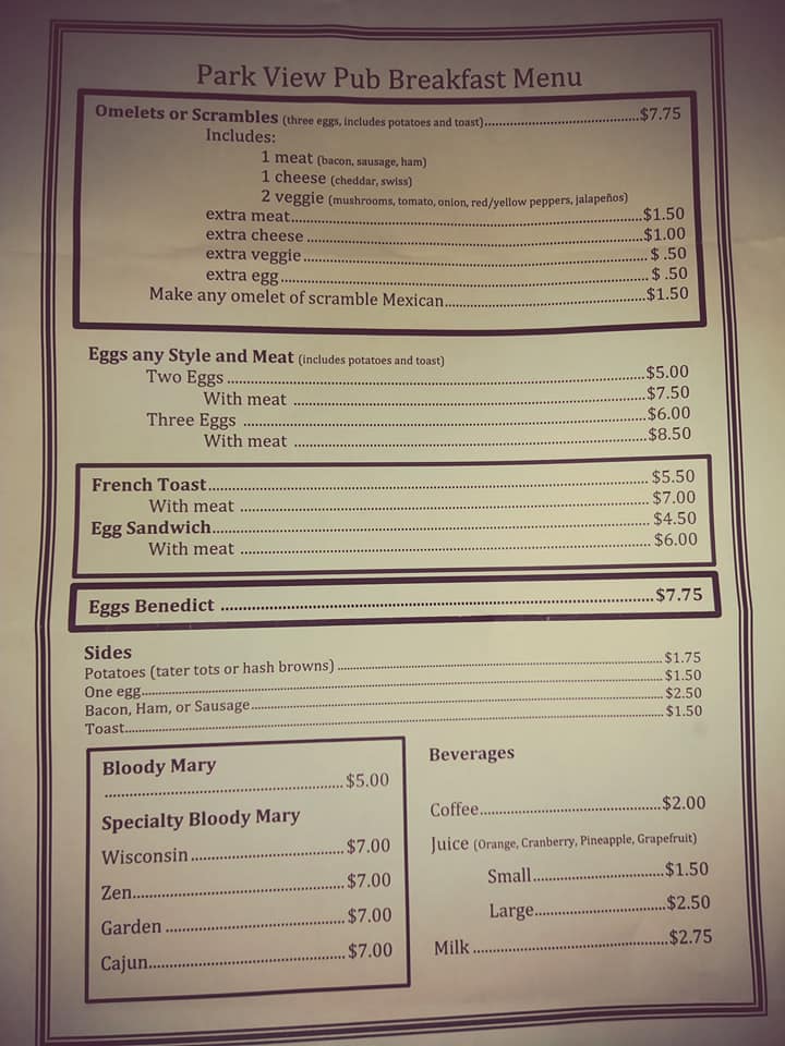 Parkview Pub Menu