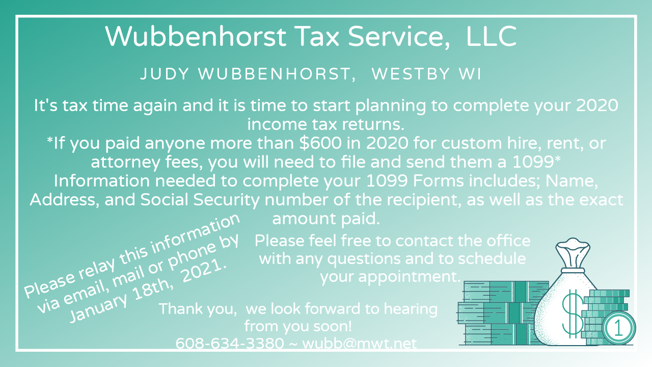 Wubbenhorst Tax Services LLC E7999 E Smith Rd, Westby Wisconsin 54667