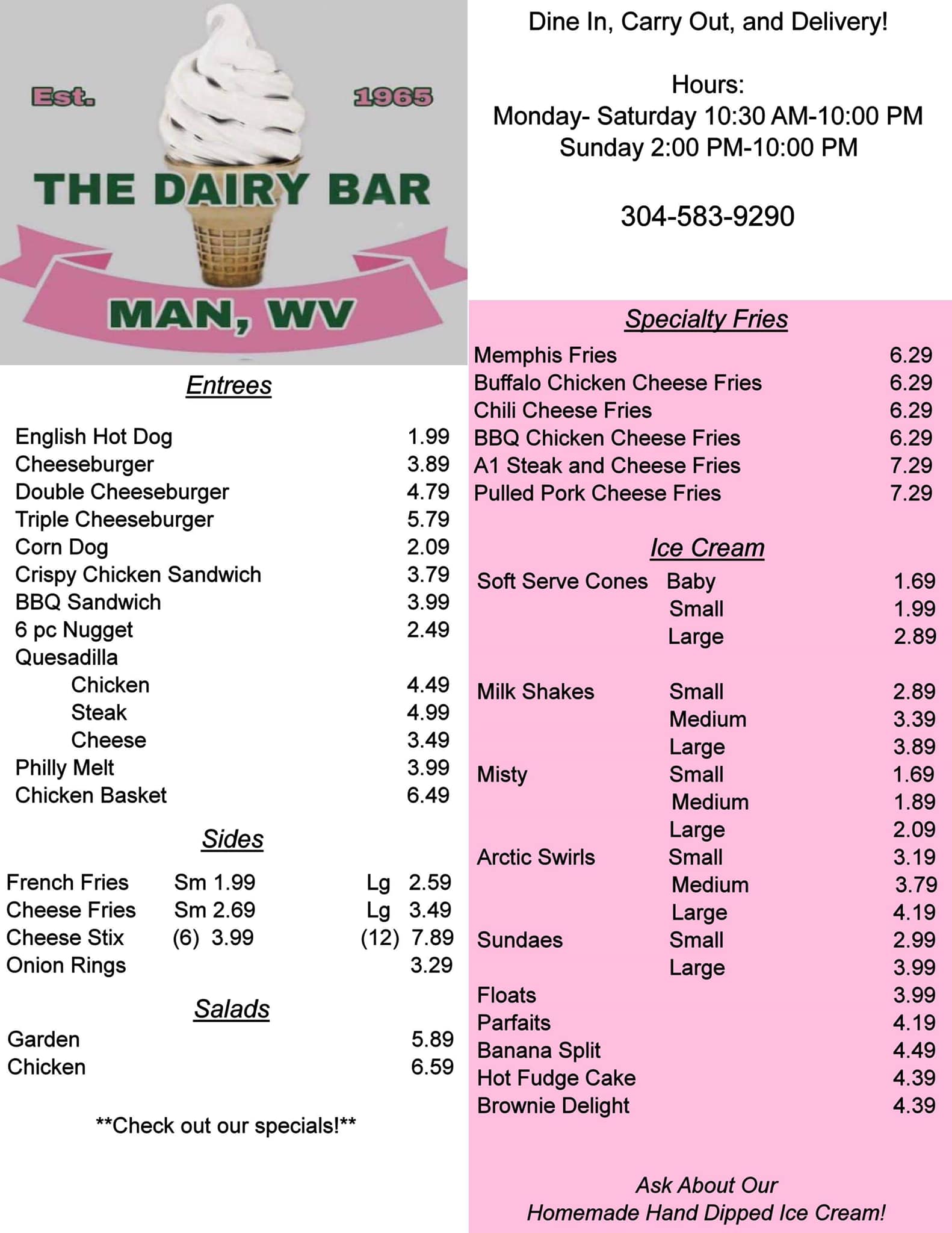 Man Dairy Bar Menu