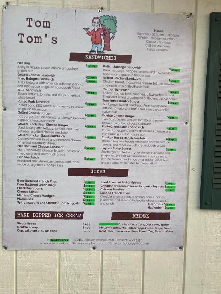 Tom Tom's Menu